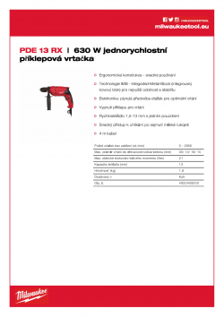 MILWAUKEE PDE 13 RX 630 W, jednorychlostní příklepová vrtačka 4933409200 A4 PDF