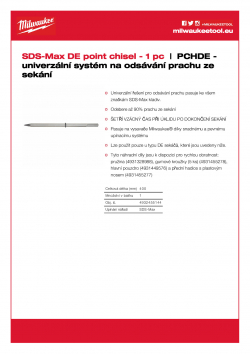 MILWAUKEE PCHDE - Universal chiselling dust extraction system SDS-Max špičatý sekáč  dlouhý 400 mm 4932455144 A4 PDF