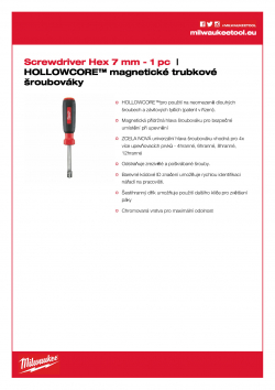 MILWAUKEE Hollowcore Nut Drivers Šroubovák Hex 7 mm 48222534 A4 PDF