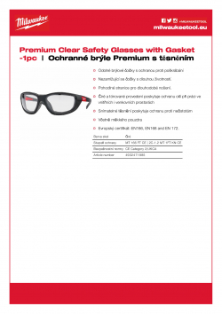 MILWAUKEE Premium Safety Glasses Čiré bezpečnostní brýle Premium s těsněním - 1 ks 4932471885 A4 PDF