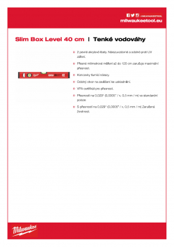 MILWAUKEE Slim Box Levels Tenké vodováhy 40 cm nemagnetická 4932459090 A4 PDF