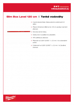 MILWAUKEE Slim Box Levels Tenké vodováhy 120 cm nemagnetické 4932459094 A4 PDF
