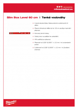MILWAUKEE Slim Box Levels Tenké vodováhy 60 cm nemagnetické 4932459091 A4 PDF