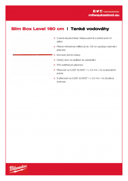 MILWAUKEE Slim Box Levels Tenké vodováhy 180 cm nemagnetické 4932459095 A4 PDF