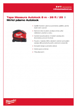 MILWAUKEE Tape Measure Autolock Měřicí pásmo Autolock 8 m – 26 ft 4932464666 A4 PDF