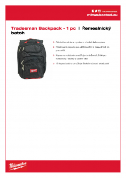 MILWAUKEE Tradesman Backpack Pracovní batoh Tradesman 4932464252 A4 PDF