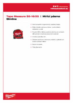 MILWAUKEE Slimline Tape Measures S5-16 / 25 48227717 A4 PDF