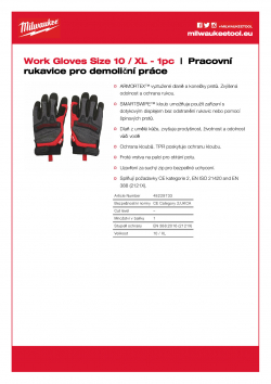 MILWAUKEE Demolition Gloves Velikost 10 / XL 48229733 A4 PDF