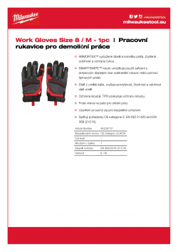 MILWAUKEE Demolition Gloves Velikost 8 / M 48229731 A4 PDF