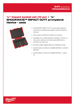 MILWAUKEE ½" impact socket sets ½″ SHOCKWAVE™ IMPACT DUTY sada prodloužených hlavic 10 ks 4932352861 A4 PDF