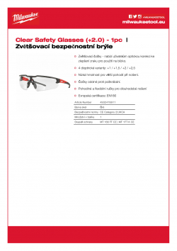 MILWAUKEE Magnified Safety Glasses Čiré zvětšovací bezpečnostní brýle (+2) 4932478911 A4 PDF