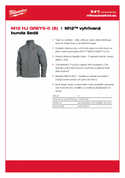 MILWAUKEE M12 HJ GREY5 M12™ vyhřívaná bunda šedá 4933478972 A4 PDF