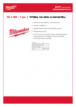 MILWAUKEE Glass & Tile Drills Vrták do skla a dlažby 10 × 95 - 1 kus 4932471960 A4 PDF