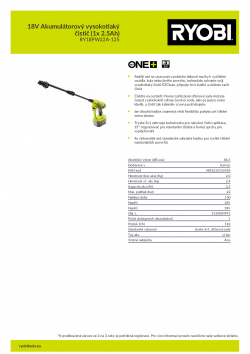 RYOBI RY18PW22A 18V Akumulátorový vysokotlaký čistič (1x 2.5Ah) 5133004991 A4 PDF