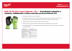 MILWAUKEE Hi-Vis Cut Level 3 Gloves Povrstvené rukavice s vysokou viditelností a třídou ochrany proti proříznutí 3/C velké balení 9/L 4932479021 A4 PDF