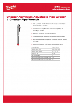 MILWAUKEE Cheater Pipe Wrench Cheater nastavitelný hliníkový klíč na potrubí 4932478672 A4 PDF