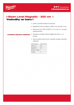 MILWAUKEE I-Beam Level Magnetická vodováha ve tvaru I - 200 cm 4932478567 A4 PDF