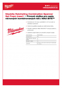 MILWAUKEE Maxbite Ratcheting Combination Spanner Set Foam Insert Pěnová vložka pro sadu ráčnových kombinovaných klíčů MAX BITE™ 4932479828 A4 PDF