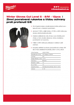 MILWAUKEE Winter Level 5 Gloves Zimní povrstvené rukavice s třídou ochrany proti proříznutí 5/E - 8/M - 12 ks 4932479562 A4 PDF