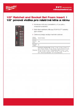 MILWAUKEE 1/2" Ratchet and Socket Set Foam Insert 1/2" pěnová vložka pro nástrčné klíče a ráčnu 4932479826 A4 PDF