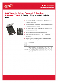 MILWAUKEE Ratchet + Socket Set Sada ráčny ⅜″ a nástrčných klíčů (32 ks) v kompaktním organizéru PACKOUT™ 4932478813 A4 PDF