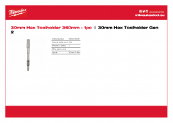 MILWAUKEE 30mm Hex Toolholder Gen 2 Nástrojový držák s upínáním Hex 30 mm 4932479226 A4 PDF