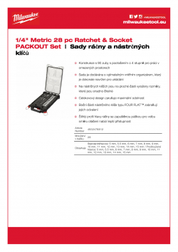 MILWAUKEE Ratchet + Socket Set Sada ráčny ¼″ a metrických nástrčných klíčů (28 ks) ve štíhlým organizéru PACKOUT™ 4932478812 A4 PDF