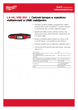 MILWAUKEE L4 HL-VIS Čelová lampa s vysokou viditelností a USB nabíjením 4933479768 A4 PDF