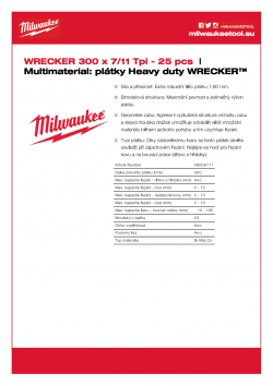MILWAUKEE Multi Material: Wrecker WRECKER 300 x 7/11 Tpi - 25 ks 48008711 A4 PDF