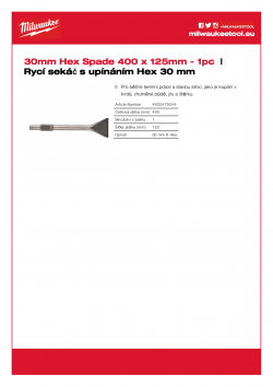 MILWAUKEE 30 mm Hex Spade Chisel Rycí sekáč s upínáním Hex 30 mm 4932479244 A4 PDF
