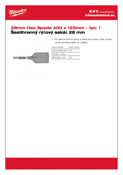 MILWAUKEE 28mm Hex Spade Chisel Gen 2 Šestihranný rýčový sekáč 28 mm 4932479221 A4 PDF