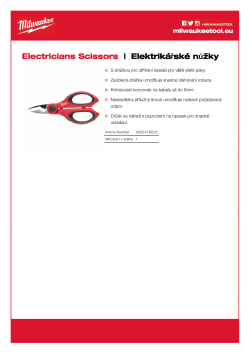 MILWAUKEE Electricians Scissors Elektrikářské nůžky 4932478620 A4 PDF