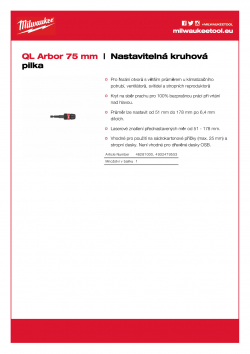 MILWAUKEE Adjustable Hole Cutter QL unašeč ¼″ Hex o délce 75 mm 4932479553 A4 PDF