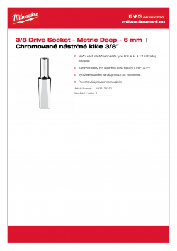 MILWAUKEE 3/8 Drive Sockets Prodloužený nástrčný klíč ⅜ ″ - 6 mm 4932478350 A4 PDF