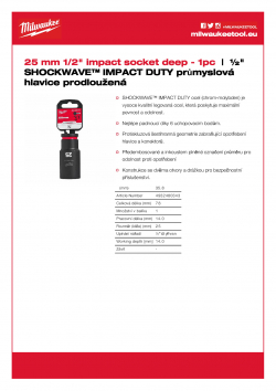 MILWAUKEE 1/2" impact sockets - deep II  4932480343 A4 PDF