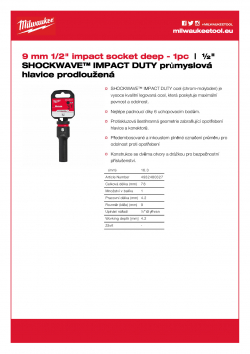 MILWAUKEE 1/2" impact sockets - deep II  4932480327 A4 PDF