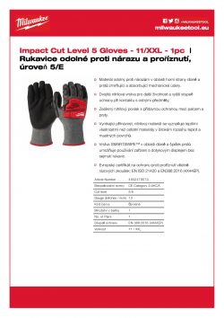 MILWAUKEE Impact Cut Level 5 Gloves Rukavice odolné proti nárazu a proříznutí, úroveň 5/E - 11/XXL - 1ks 4932479573 A4 PDF