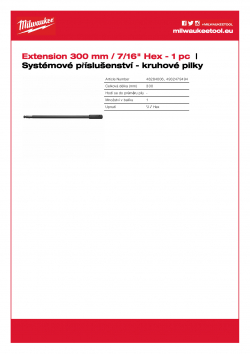 MILWAUKEE Holesaw System Attachments Prodloužení - délka 300 mm 4932479494 A4 PDF