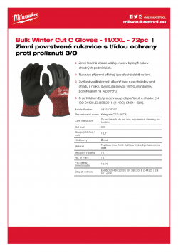 MILWAUKEE Winter Cut C Gloves Zimní rukavice odolné proti proříznutí stupeň ochrany 3/C velké balení XXL/11 4932479007 A4 PDF