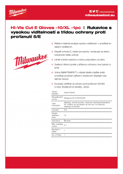 MILWAUKEE Hi-Vis Cut E Gloves Rukavice s vysokou viditelností a třídou ochrany proti proříznutí 5/E  - 10/XL - 1 ks 4932479934 A4 PDF