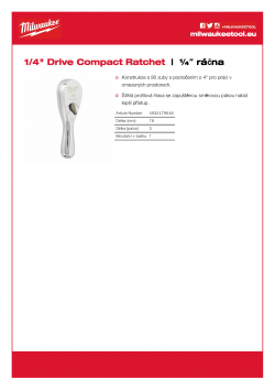 MILWAUKEE 1/4 Drive Ratchet ¼″ kompaktní ráčna 4932479646 A4 PDF