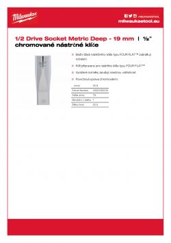 MILWAUKEE 1/2 Drive Sockets ½″ prodloužený nástrčný klíč - 19 mm 4932480039 A4 PDF