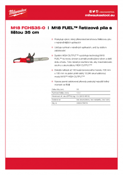 MILWAUKEE M18 FCHS35 M18 FUEL™ Řetězová pila s lištou 35 cm 4933479678 A4 PDF