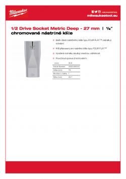 MILWAUKEE 1/2 Drive Sockets ½″ prodloužený nástrčný klíč - 27 mm 4932480045 A4 PDF