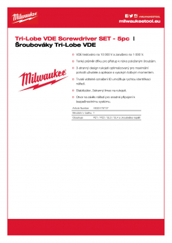 MILWAUKEE Tri-Lobe VDE Screwdrivers Šroubovák Tri-Lobe VDE sada - 5 ks 4932478737 A4 PDF