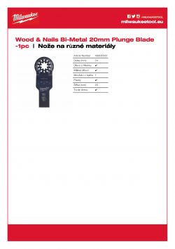 MILWAUKEE Multi-tool accessories -Starlock multi-material blades Bimetalový nůž 20 mm pro ponorné řezy do dřeva s hřebíky zaručuje dlouhou životnost 48906000 A4 PDF
