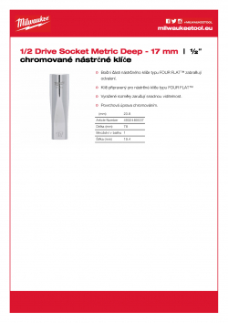 MILWAUKEE 1/2 Drive Sockets ½″ prodloužený nástrčný klíč - 17 mm 4932480037 A4 PDF