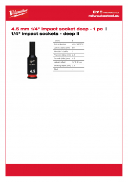 MILWAUKEE 1/4" impact sockets - deep II  4932480252 A4 PDF