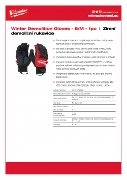 MILWAUKEE Winter Demolition Gloves Zimní demoliční rukavice - 8/M - 1 ks 4932479566 A4 PDF