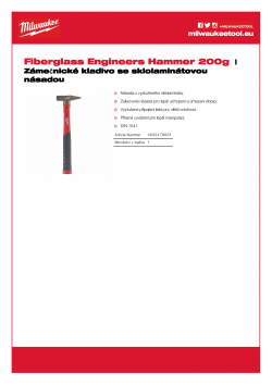 MILWAUKEE Fiberglass Engineers Hammer Zámečnické kladivo se sklolaminátovou násadou 200 g 4932478661 A4 PDF